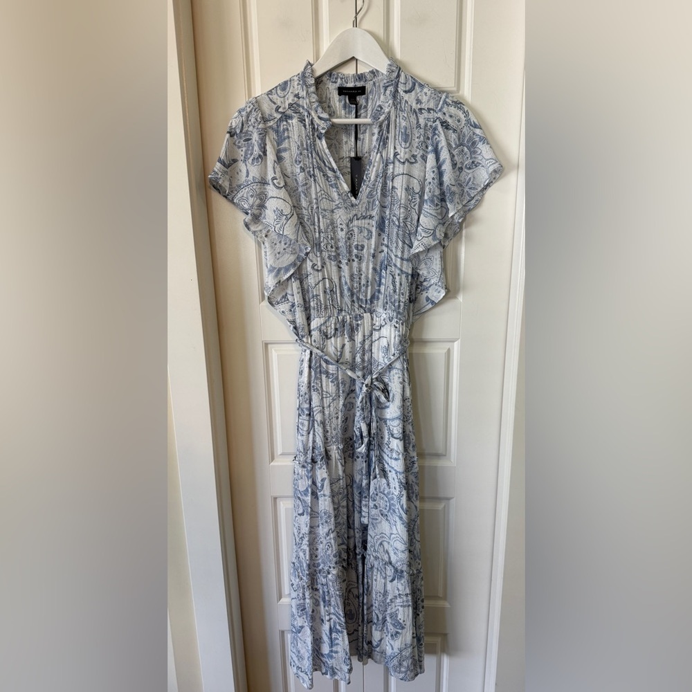 Tamara H Chic Blue and White Midi Dress | Medium
